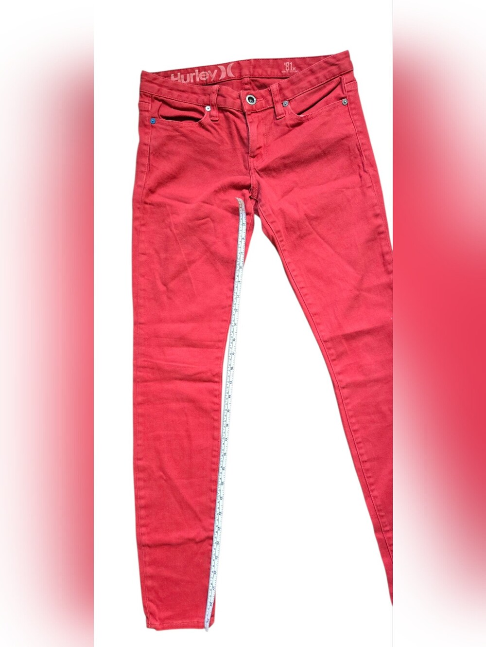 Hurley Red Skinny Jeans Womens Size 27 Stretch Low Rise Denim Pants - Picture 3 of 11